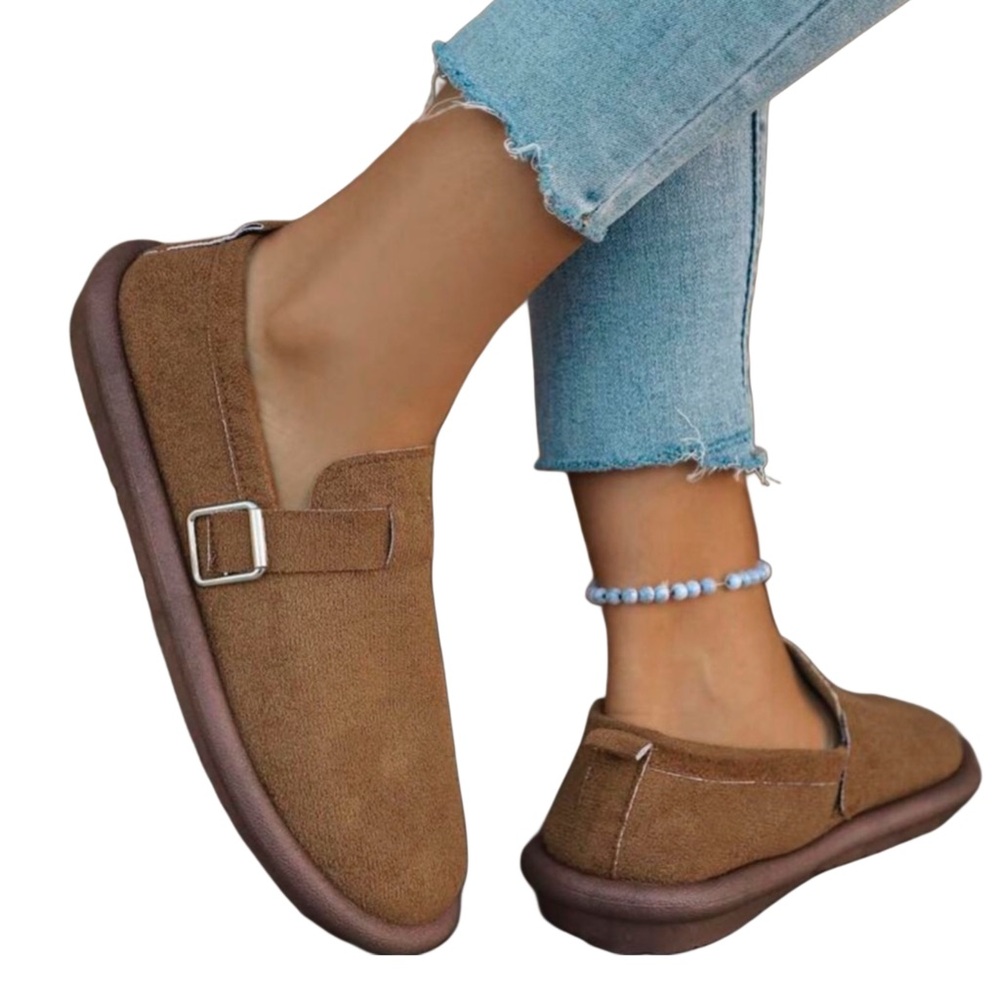 Suede Slip-On Flats with Buckle NEW